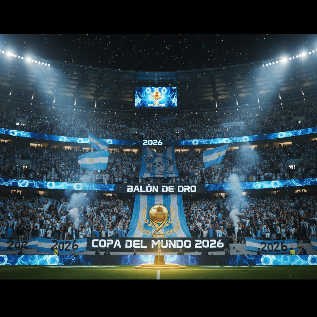 Estadio lleno durante un partido de la fase de grupos del Mundial 2026 con público argentino
